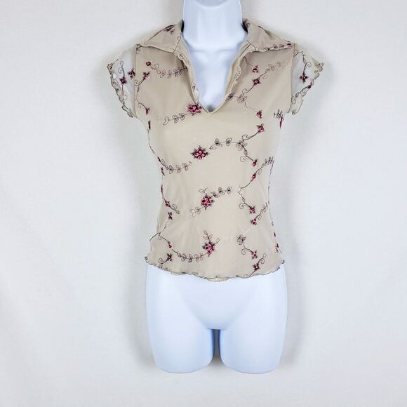 Wet Seal Y2K Embroidered Mesh Top Womens Small? Sheer Back Romantic Boho Fairy - Picture 1 of 12